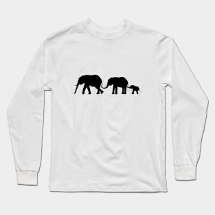 Silhouettes of 3 Elephants Holding Tails Long Sleeve T-Shirt